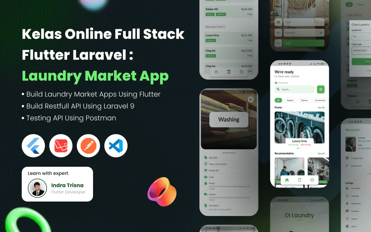 Foto kelas Full Stack Flutter Laravel: Laundry Market App